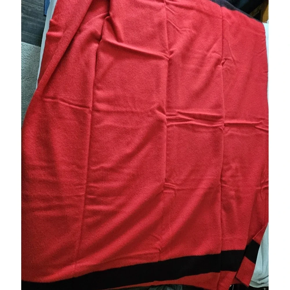 Vintage Traverse Bay Woolen Co Wool Blanket 72x84 Red Stripe Mackinaw 1191